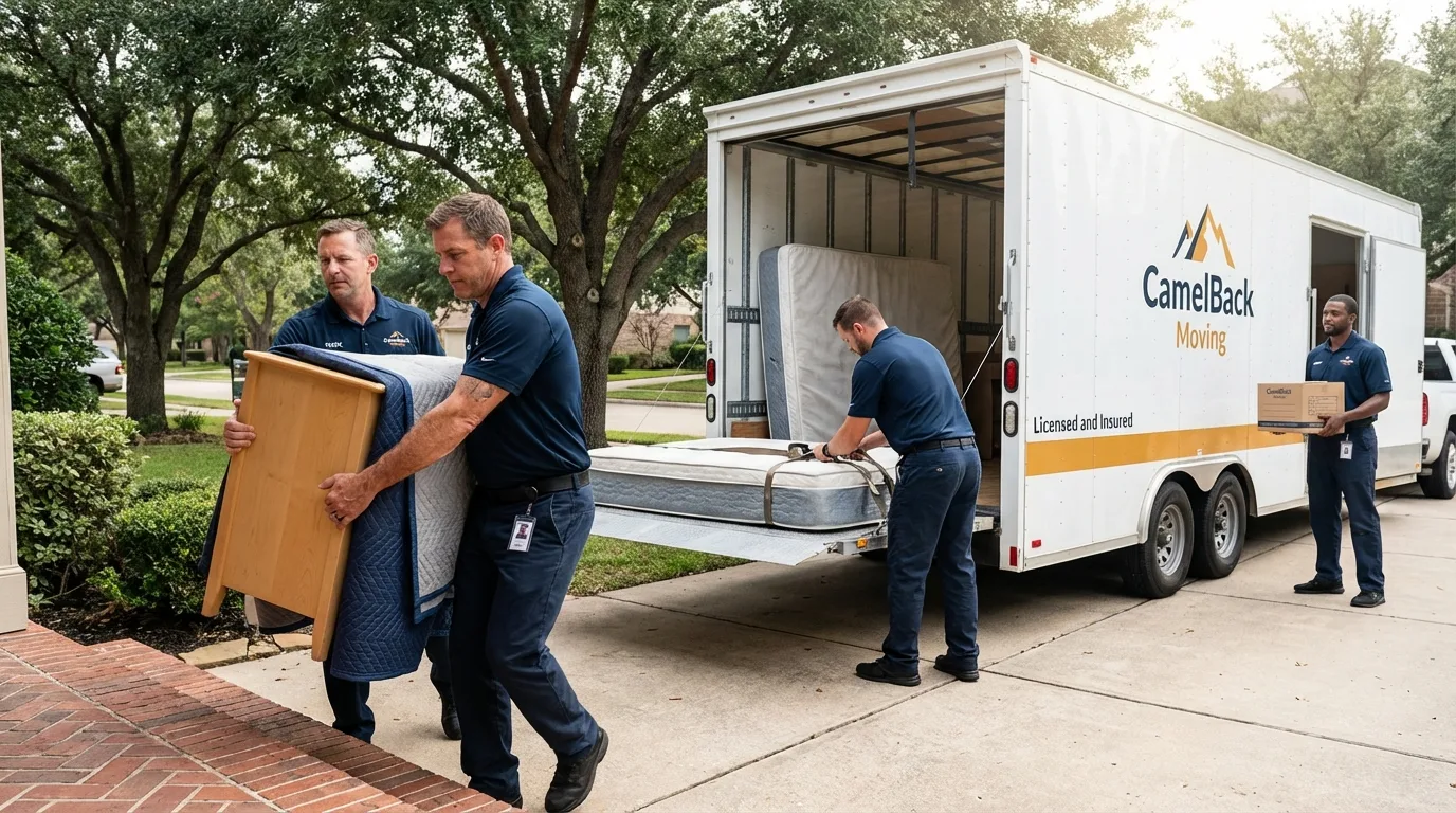Crew loading residential truck for cross-state move from Westville, IN