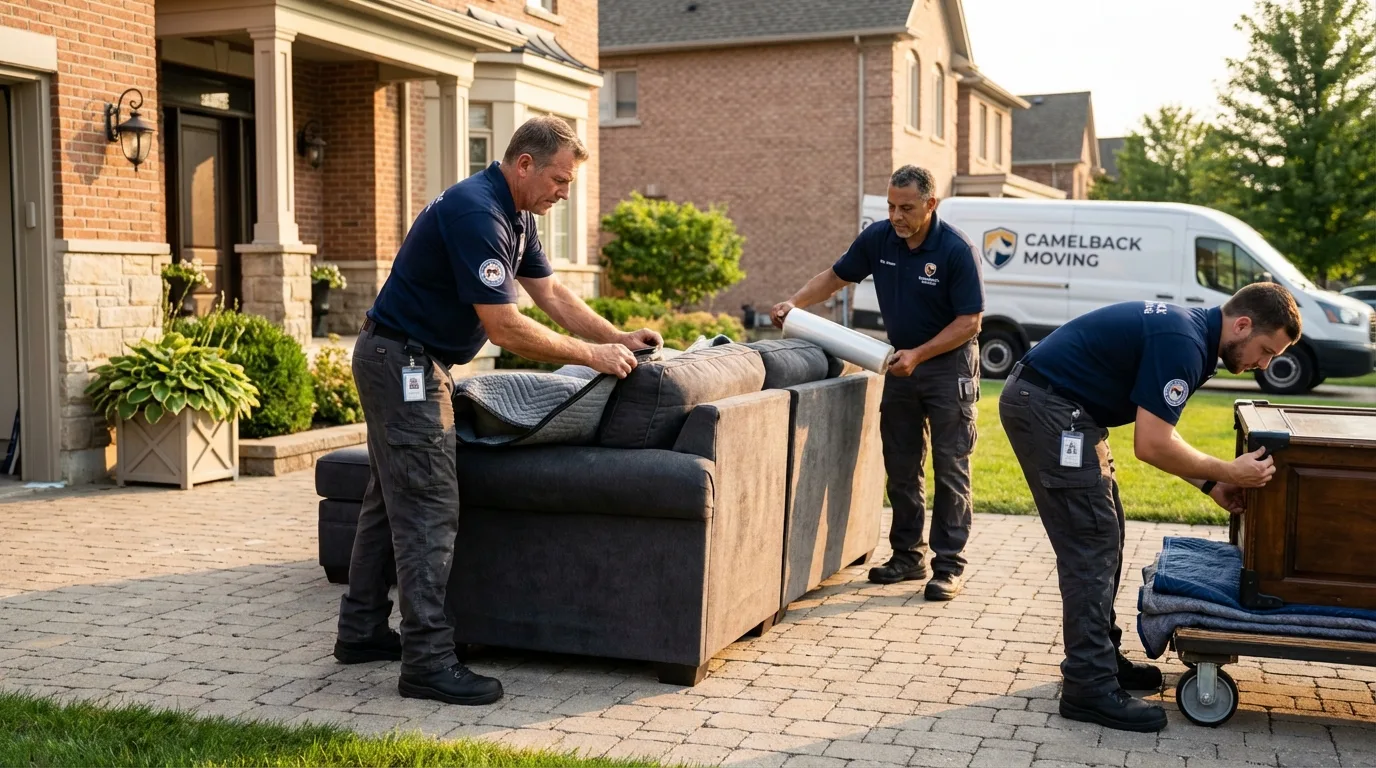 Large estate moving crew wrapping furniture in Westville, IN